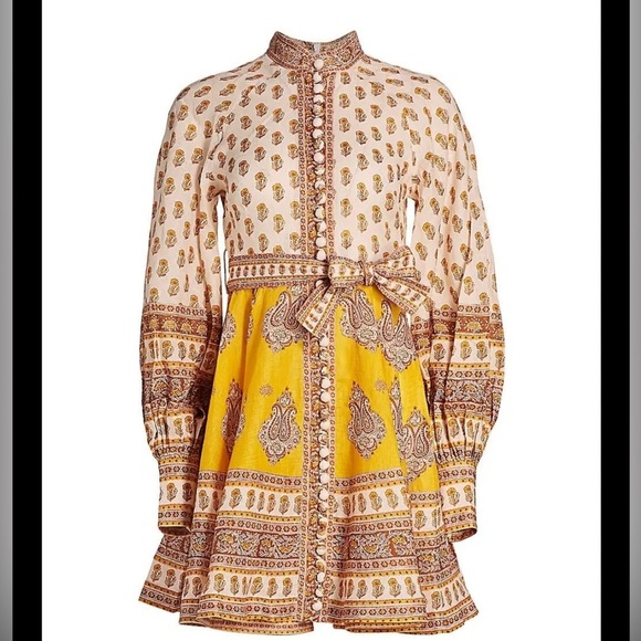 Zimmermann Yellow and Cream Long Sleeve Dress 100% linen - Picture 2 of 7